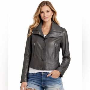Marc New York Women's Metallic Charcoal Leather Snap Jacket